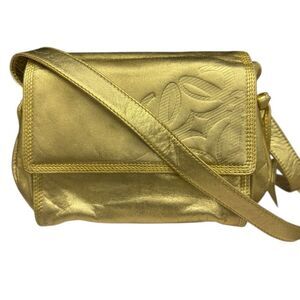 LOEWE Vintage Metallic Gold Anagram Small Crossbody Bag Auth Preloved Gem